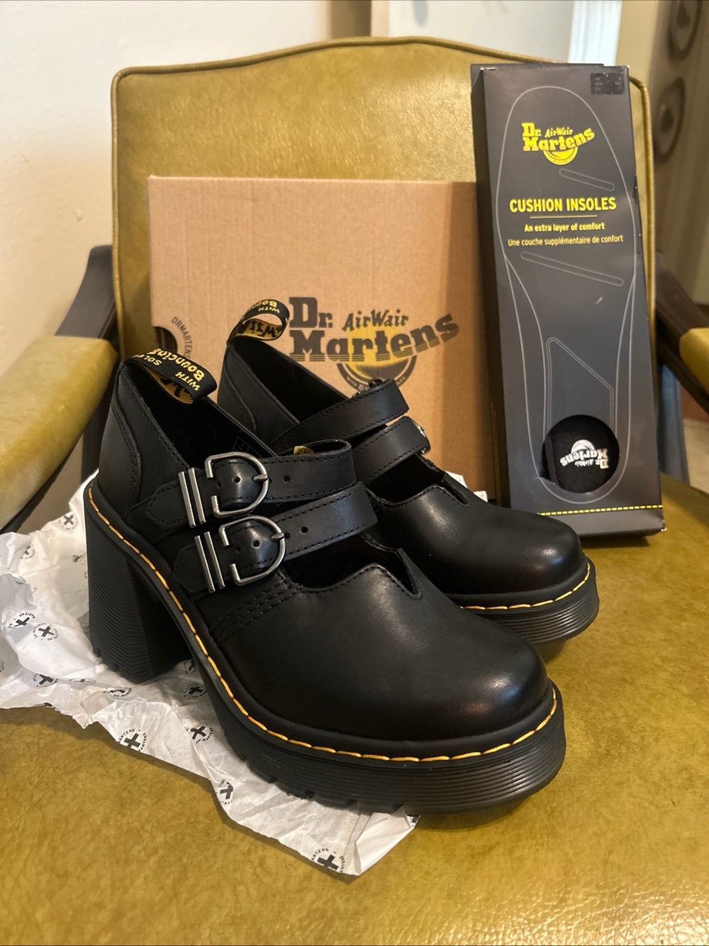 Dr. Martens Eviee Mary Jane Platform Heels Black Leather Women’s Sz 7 New